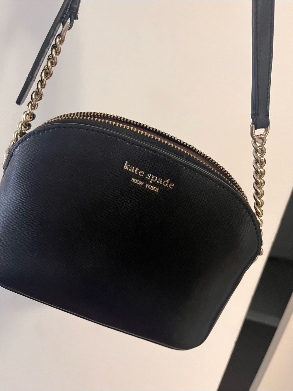 kate spade Black Leather Dome Crossbody with Gold Hardware